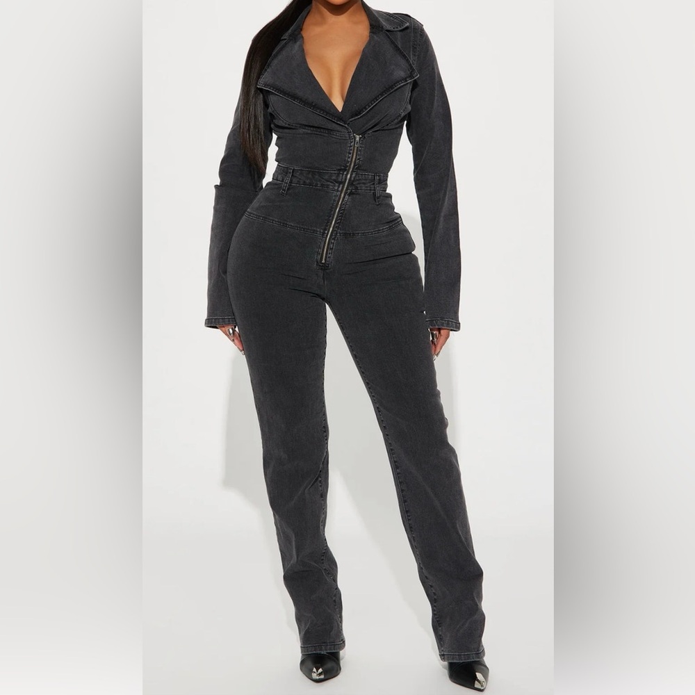 Fashion Nova Charcoal Denim Jumpsuit
